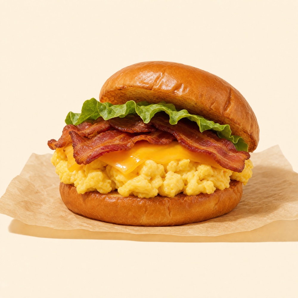 Bacon Egg & Cheese — crispy bacon and scrambled egg sandwich, Egg & Bunz Curaçao